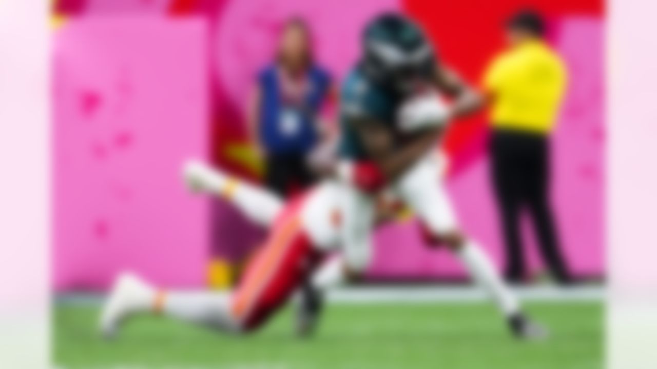 Philadelphia Eagles wide receiver DeVonta Smith (6) runs the ball during the NFL Super Bowl LIX football game against the Kansas City Chiefs on Sunday, February 9, 2025 in New Orleans, Louisiana.