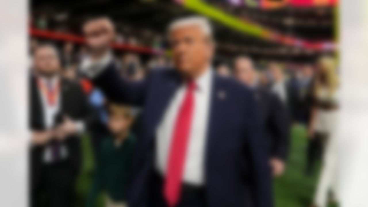 United States President Donald Trump is seen on the field prior to the NFL Super Bowl LIX football game between the Philadelphia Eagles and the Kansas City Chiefs on Sunday, February 9, 2025 in New Orleans, Louisiana.