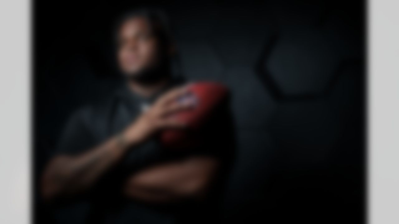 Michigan defensive lineman Kenneth Grant poses for a portrait during the 2025 NFL Scouting Combine on Friday, February 28, 2025 in Indianapolis, Indiana.